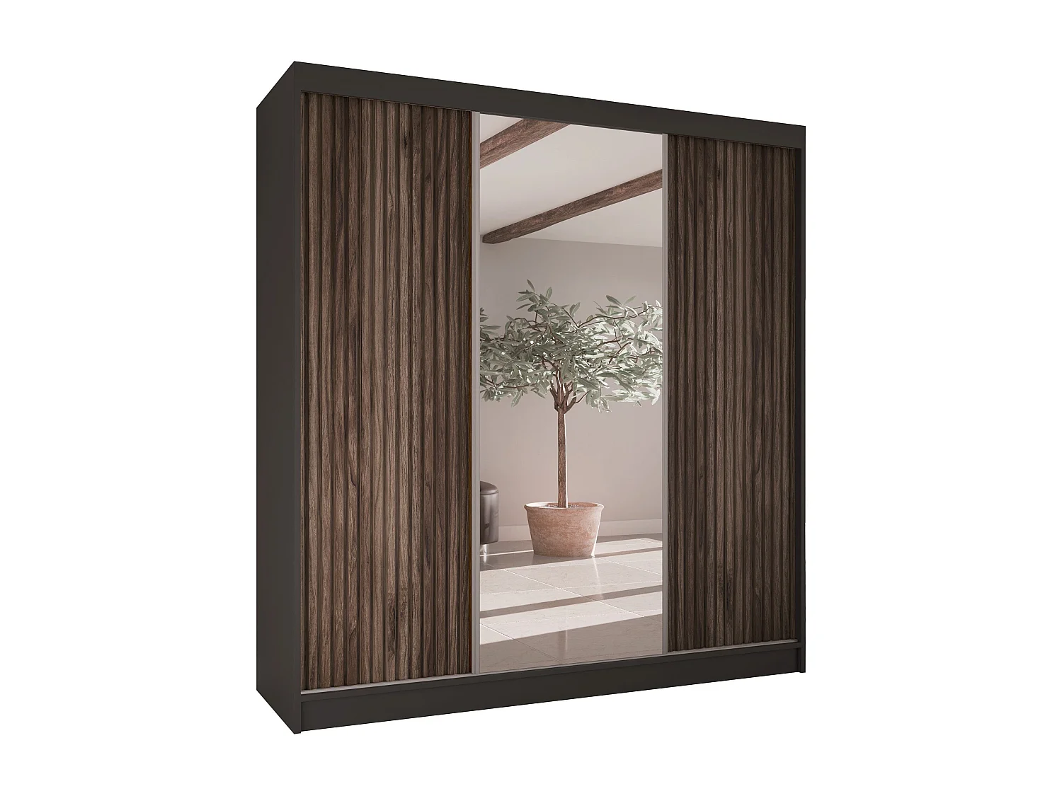 SCHWEBETÜRENSCHRANK Ramos II 200/61/215 schwarz+holzfarben