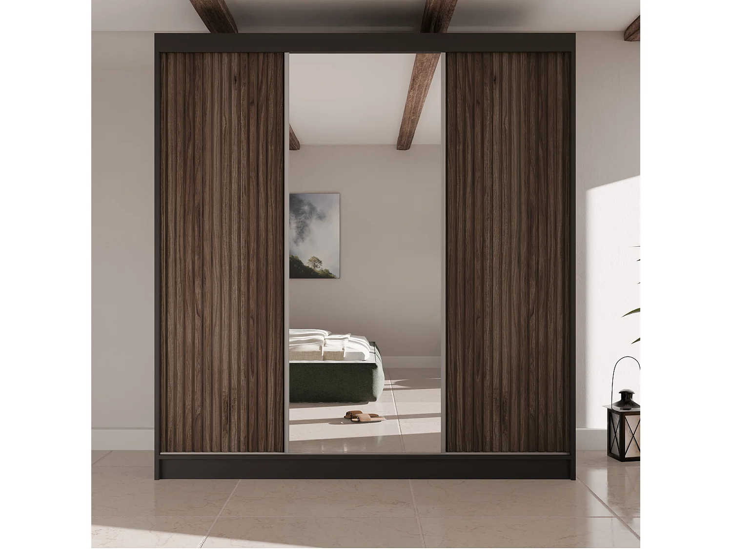 SCHWEBETÜRENSCHRANK Ramos II 200/61/215 schwarz+holzfarben