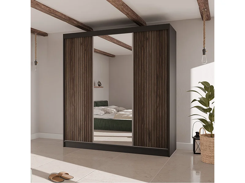 SCHWEBETÜRENSCHRANK Ramos II 200/61/215 schwarz+holzfarben