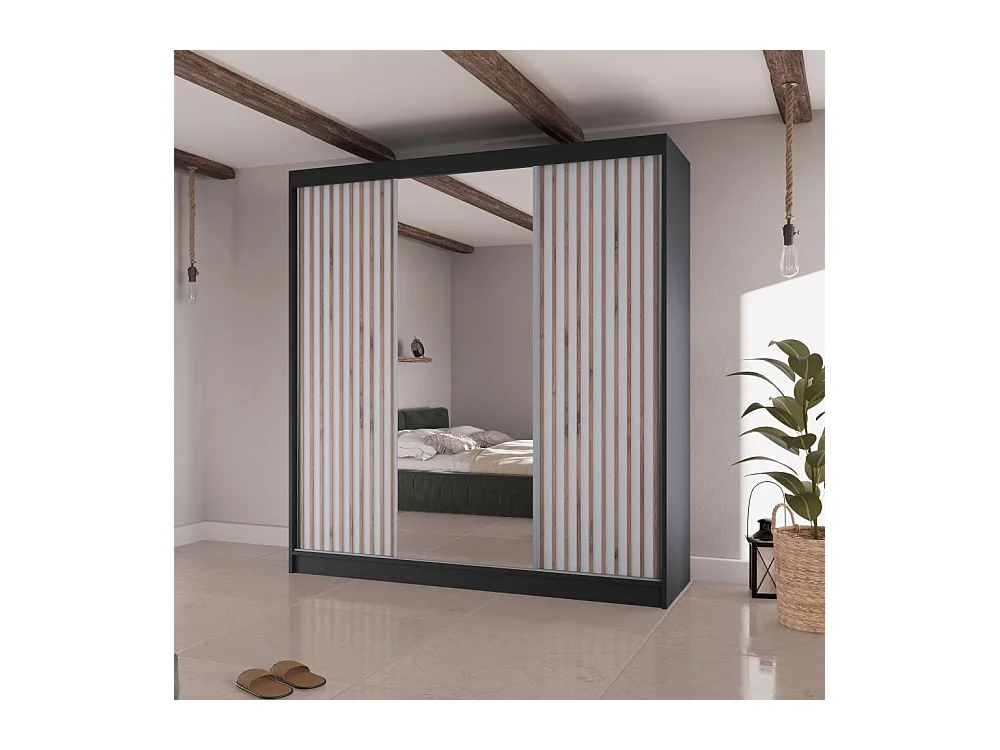 SCHWEBETÜRENSCHRANK Lico II 200/61/215 schwarz+weiß
