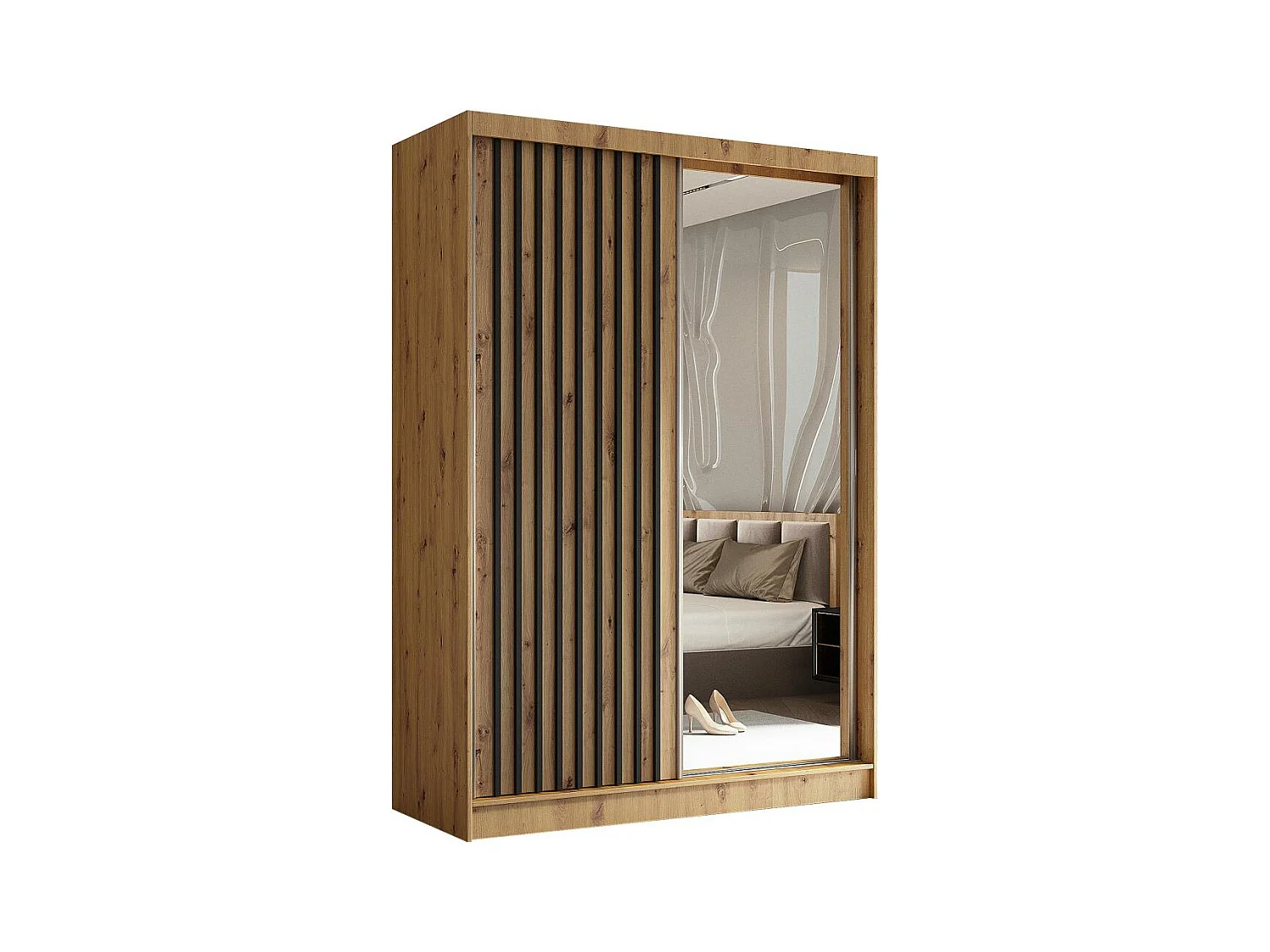 ARMOIRE A PORTES FERMÉES Helix 150/216/61 chêne artisan+noir avec blocs-tiroirs