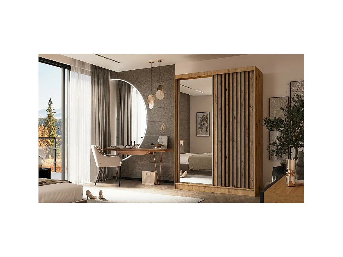 ARMOIRE A PORTES FERMÉES Helix 150/216/61 chêne artisan+noir avec blocs-tiroirs