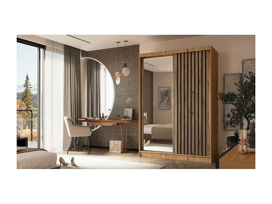 ARMOIRE A PORTES FERMÉES Helix 150/216/61 chêne artisan+noir avec blocs-tiroirs