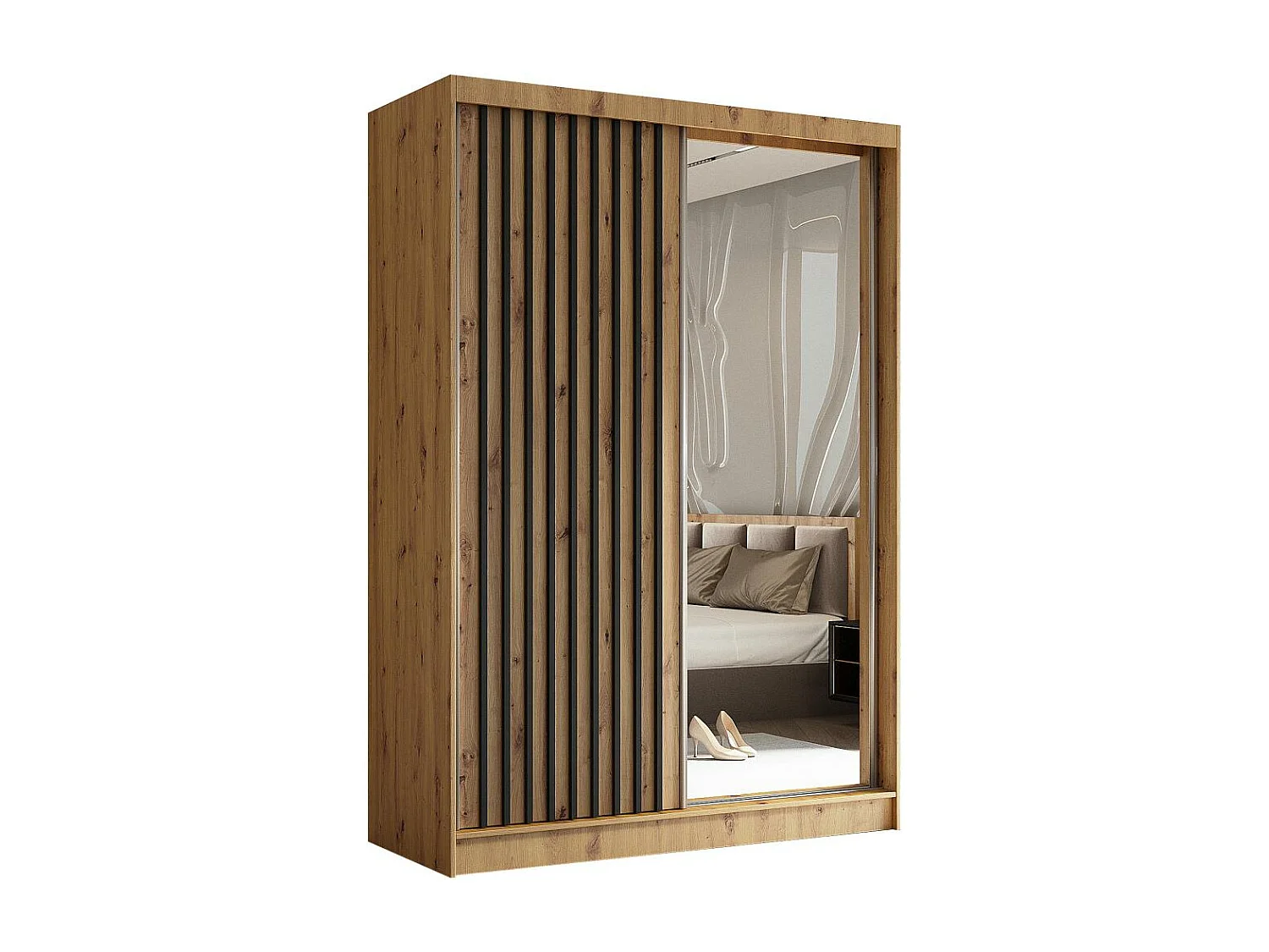 ARMOIRE A PORTES FERMÉES Helix 150/216/61 chêne artisan+noir avec blocs-tiroirs