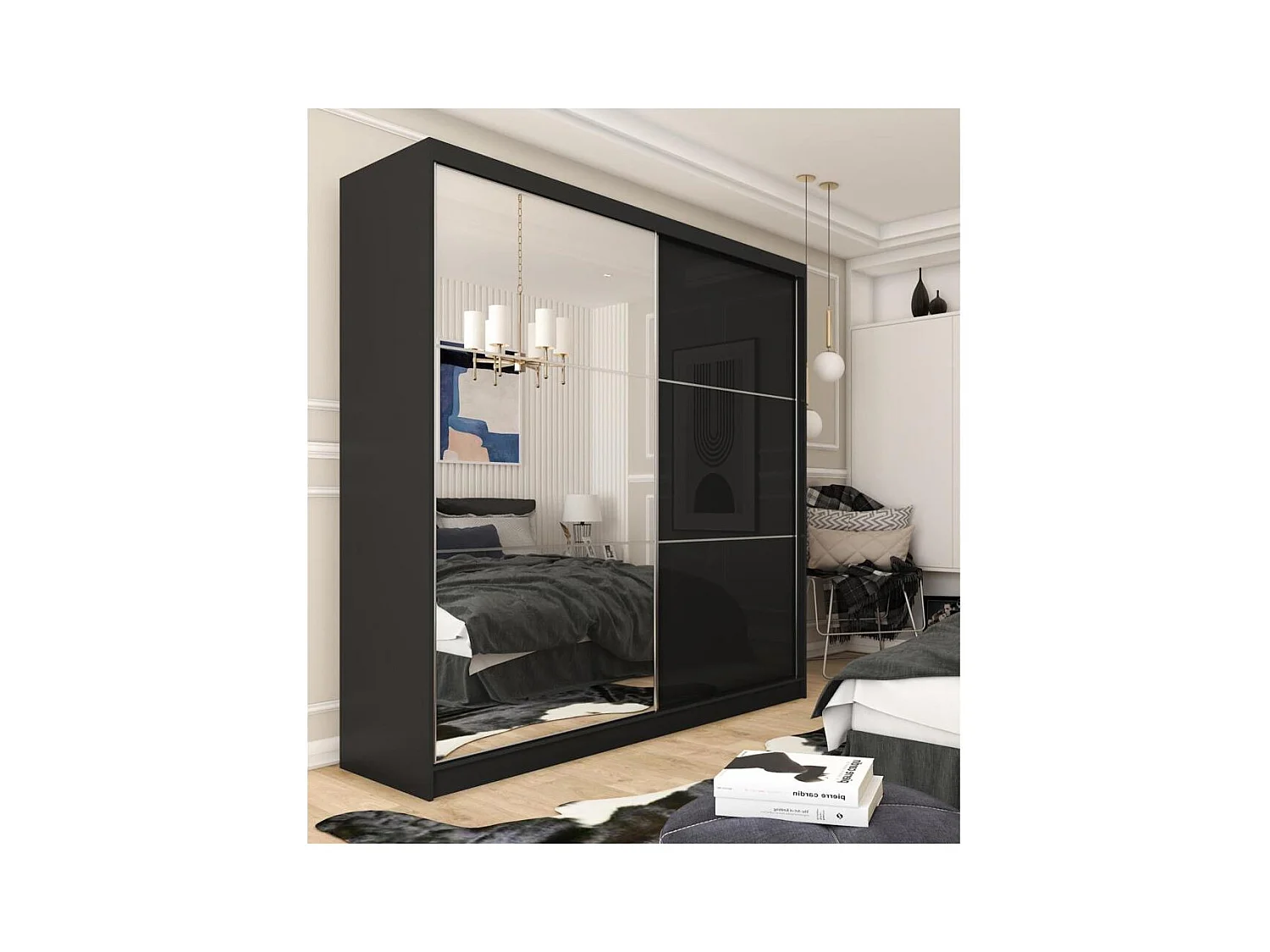 ARMOIRE À PORTES FERMÉES Viva 200/216/61 noir avec miroir