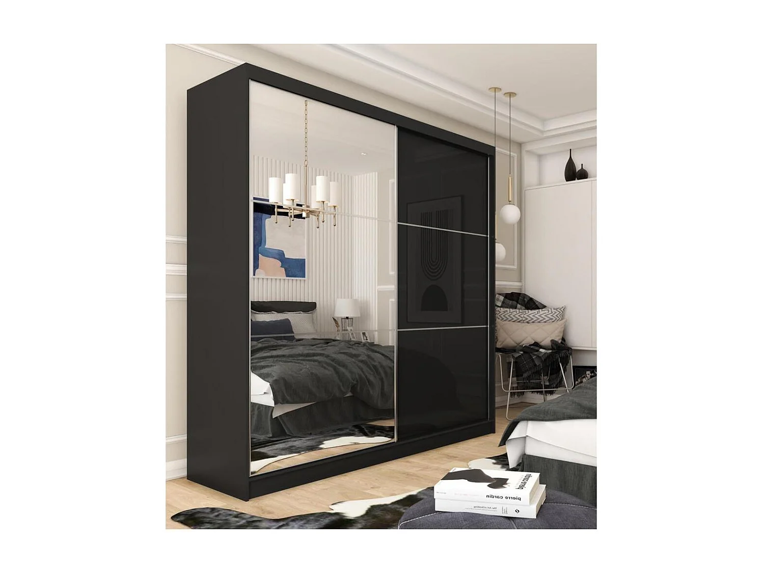 ARMOIRE À PORTES FERMÉES Viva 200/216/61 noir avec miroir