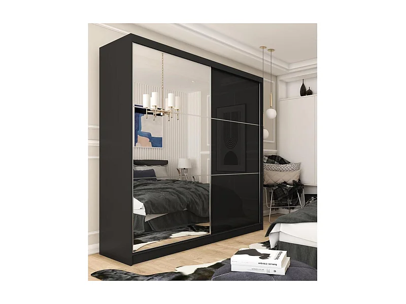 ARMOIRE À PORTES FERMÉES Viva 200/216/61 noir avec miroir