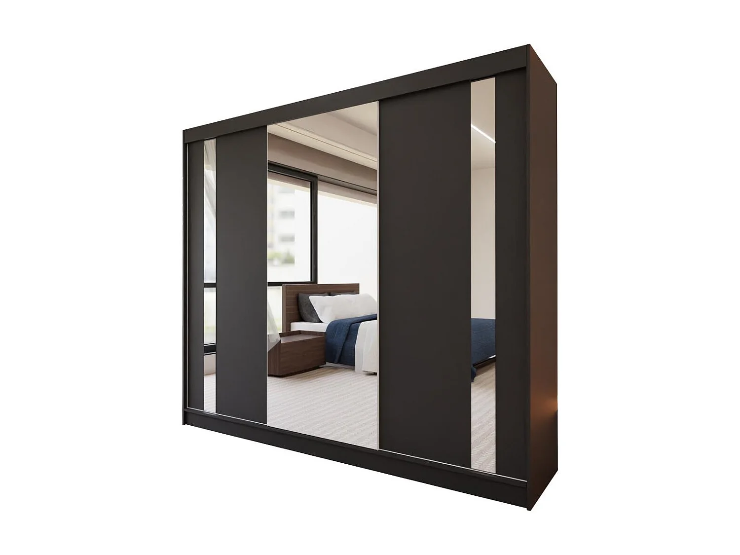 SCHWEBETÜRENSCHRANK Gaja 240/216/61 schwarz mit Spiegel