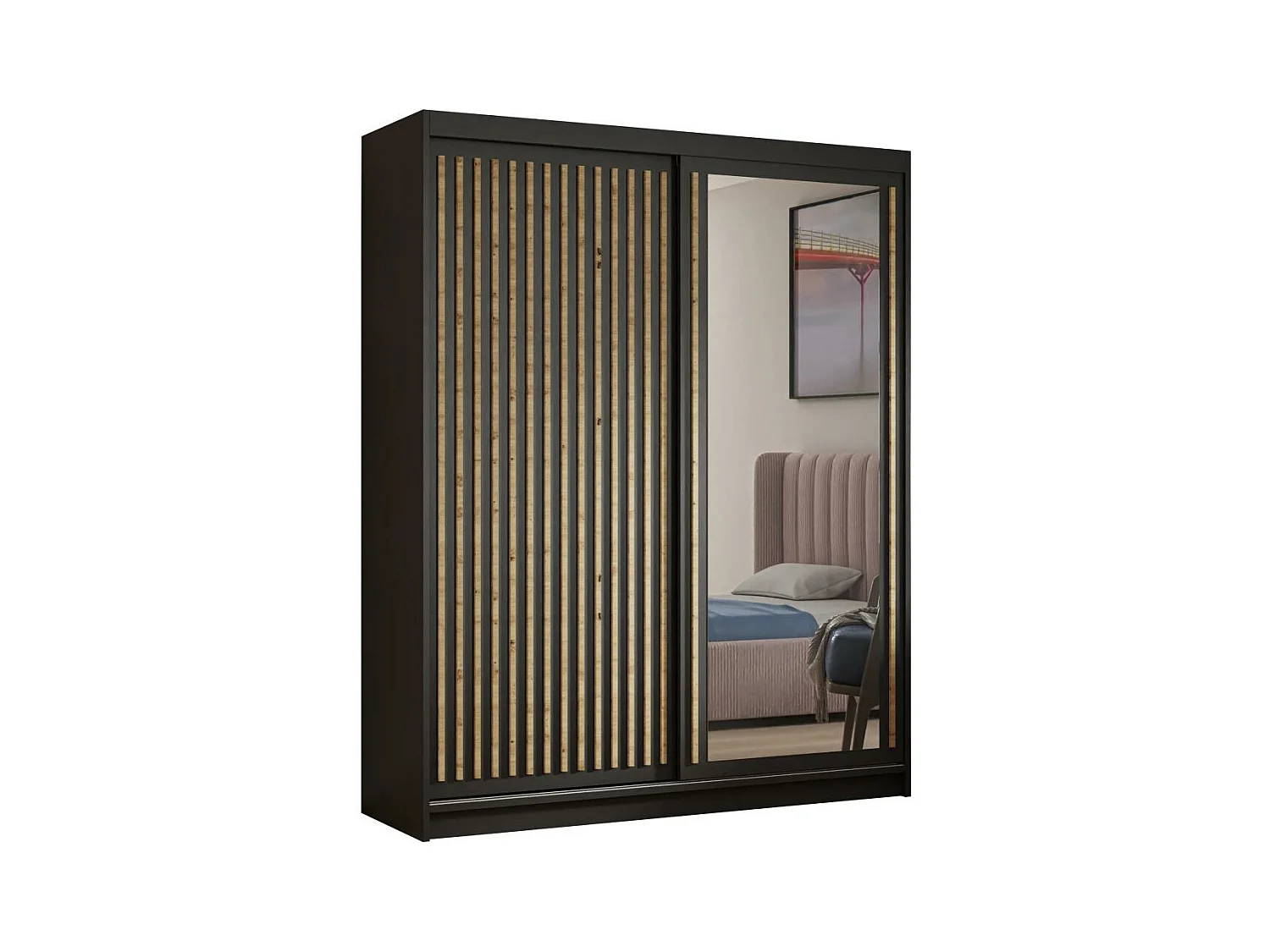 SCHWEBETÜRENSCHRANK Donatello 120/205/60 2-türig schwarz mit Spiegel