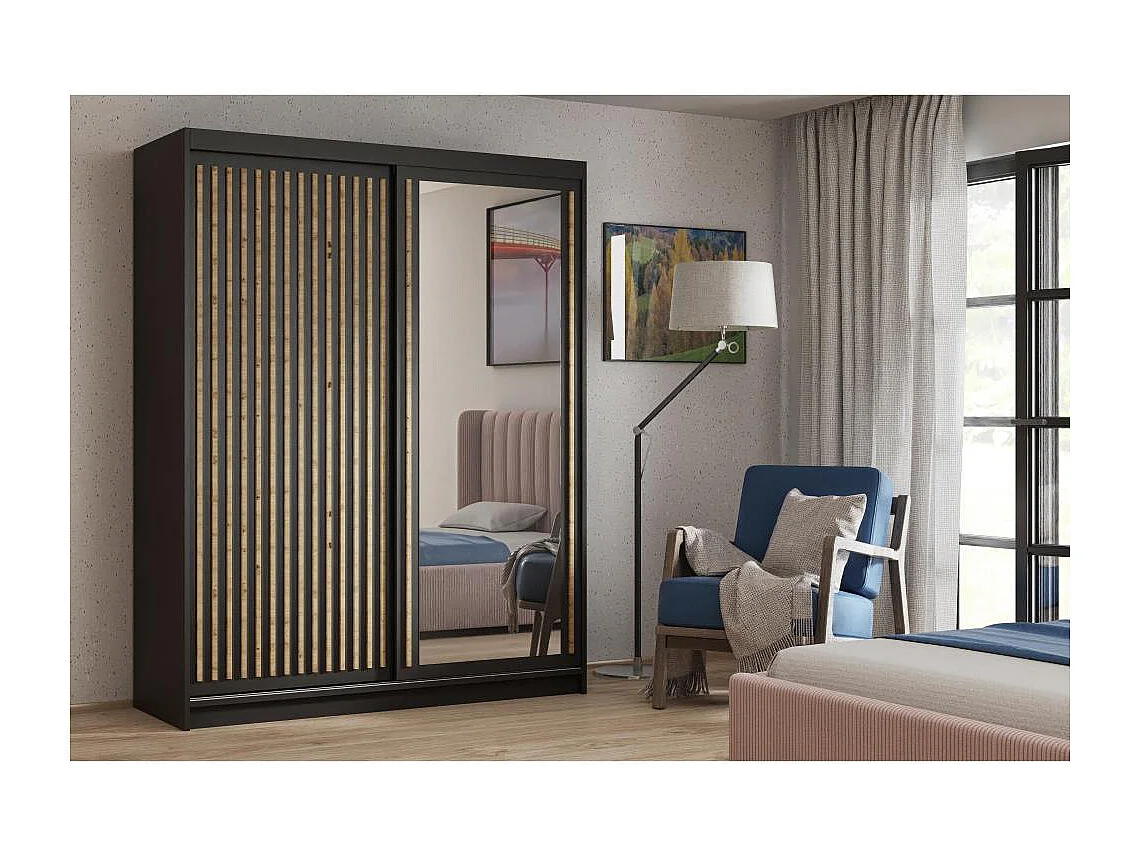 ARMOIRE A PORTES FERMÉES Donatello 120/205/60 2 portes noir avec miroir