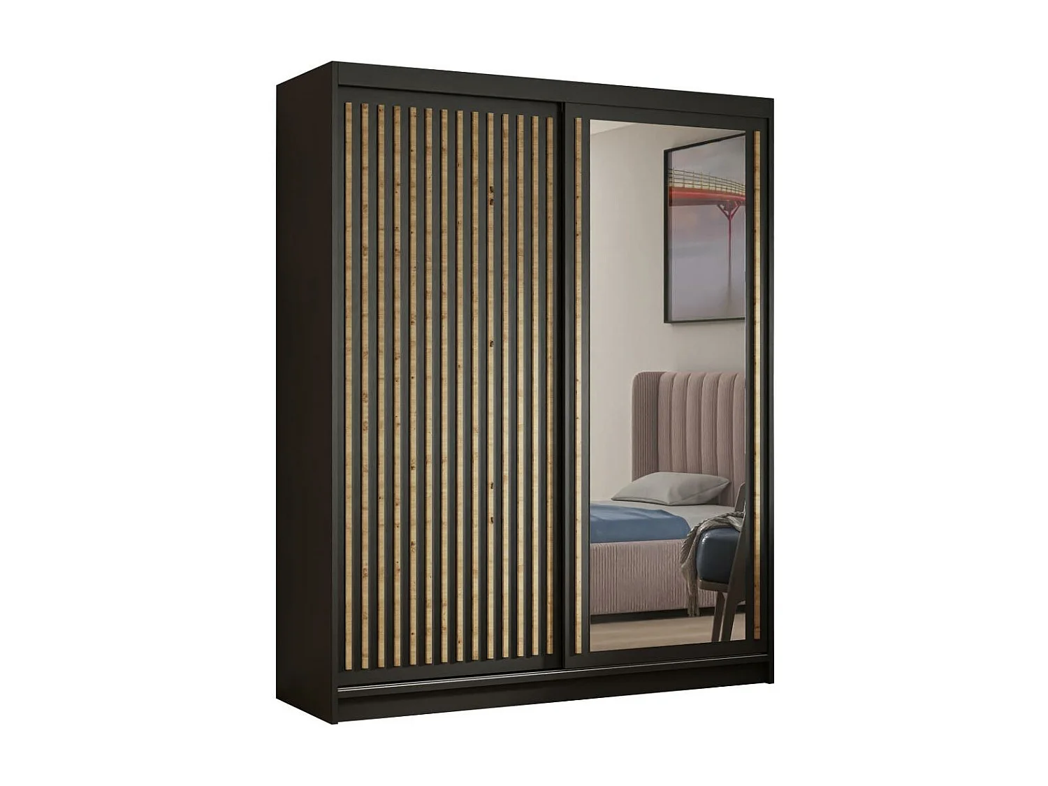 ARMOIRE A PORTES FERMÉES Donatello 120/205/60 2 portes noir avec miroir