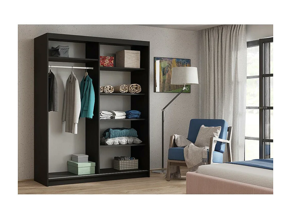 ARMOIRE A PORTES FERMÉES Donatello 120/205/60 2 portes noir avec miroir