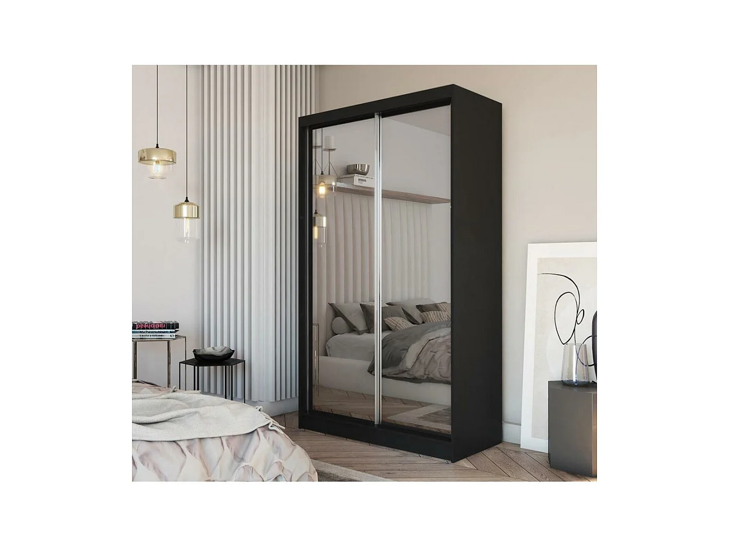 ARMOIRE À PORTES FERMÉES Debra 150/216/61 noir avec miroir