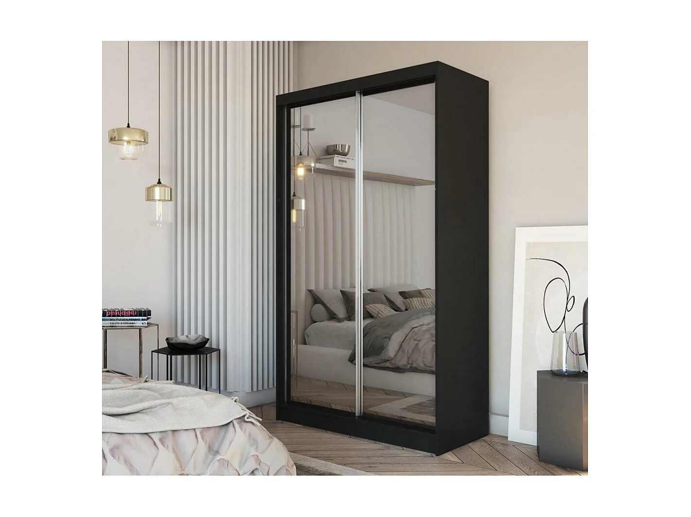 ARMOIRE À PORTES FERMÉES Debra 150/216/61 noir avec miroir