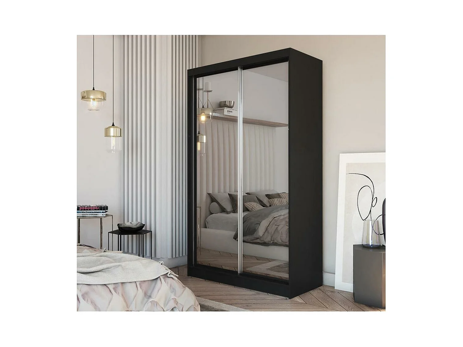 ARMOIRE À PORTES FERMÉES Debra 150/216/61 noir avec miroir