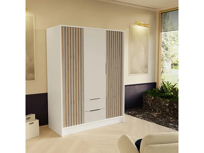 ARMOIRE A PORTES TOURNANTES Nero 150/51/200 cm avec lamelles blanc