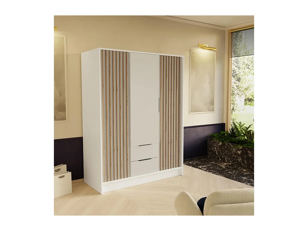 DREHTÜRENSCHRANK Nero 150/51/200 cm mit Lamellen weiß