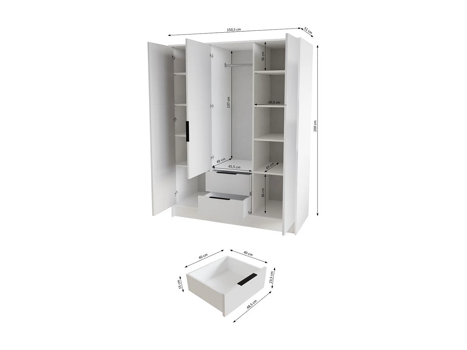 ARMOIRE A PORTES TOURNANTES Nero 150/51/200 cm avec lamelles blanc