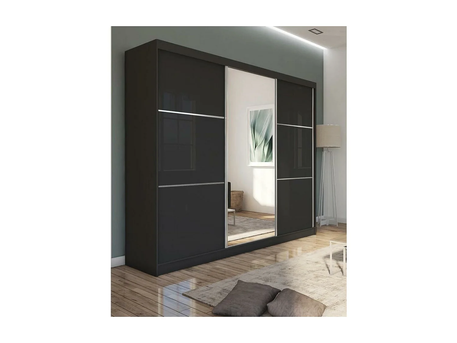 ARMOIRE À PORTES FERMÉES Viva 240/216/61 noir avec miroir