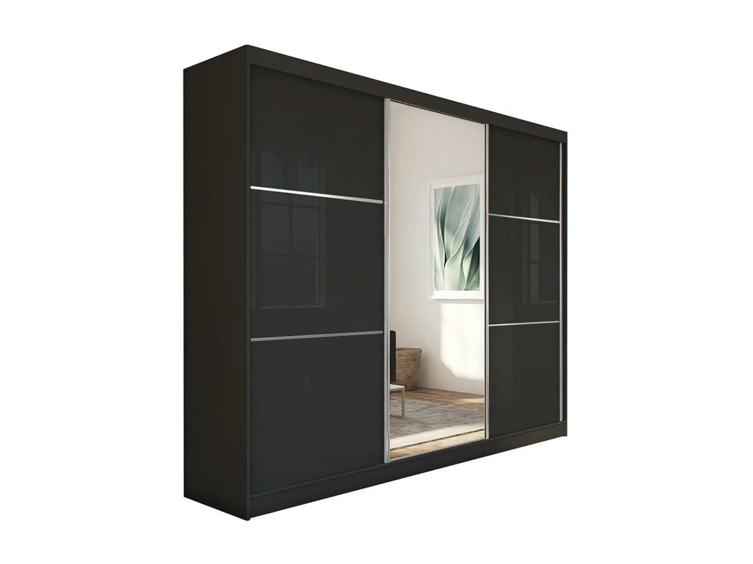 ARMOIRE À PORTES FERMÉES Viva 240/216/61 noir avec miroir