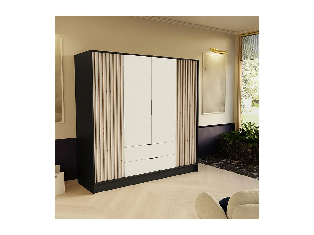 DREHTÜRENSCHRANK Nero 200/51/200 cm mit Lamellen schwarz+weiß