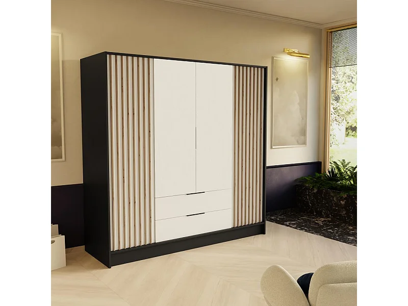 DREHTÜRENSCHRANK Nero 200/51/200 cm mit Lamellen schwarz+weiß