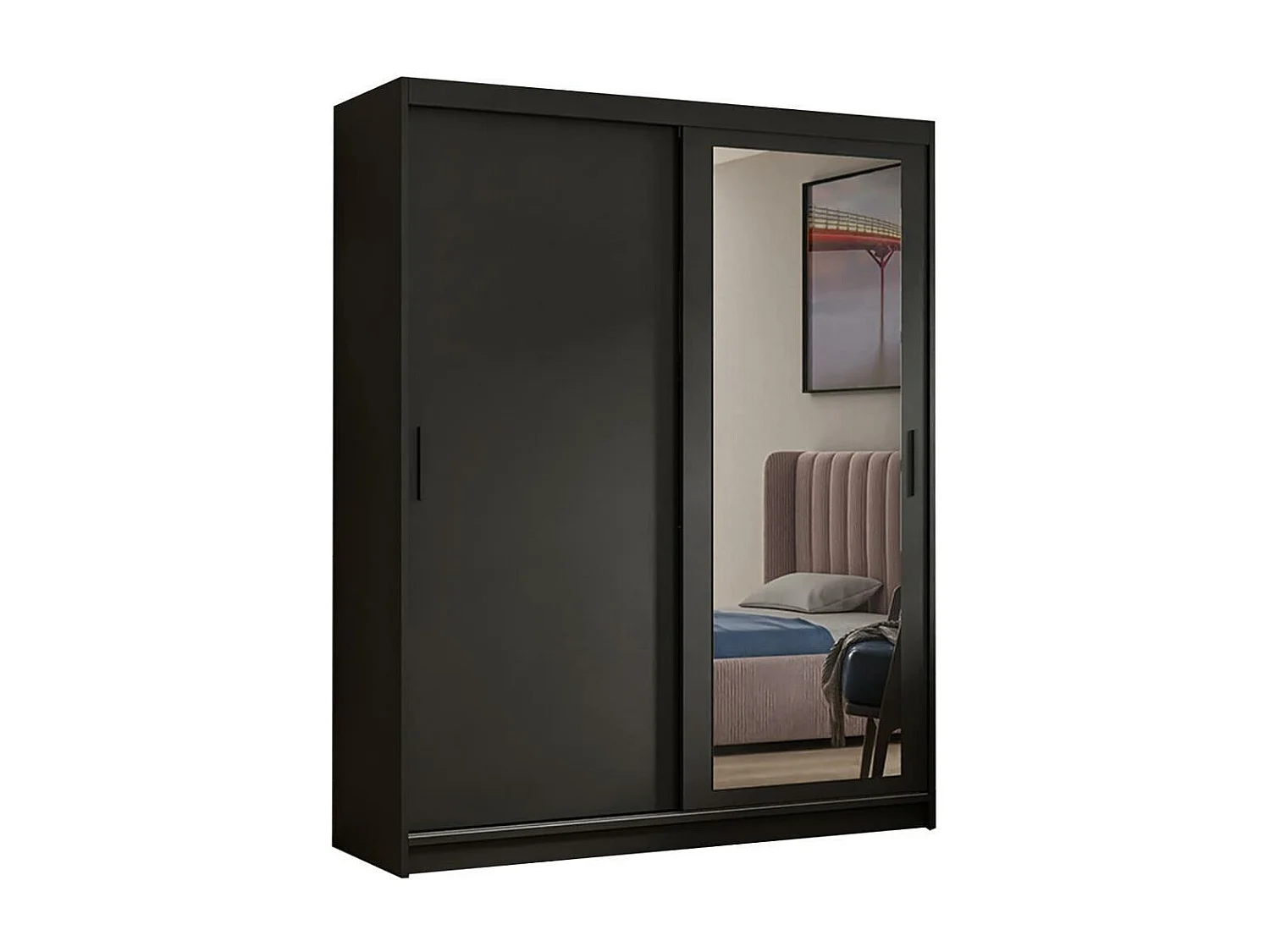 SCHWEBETÜRENSCHRANK Hela 100/205/60 2-türig schwarz mit Schubladen