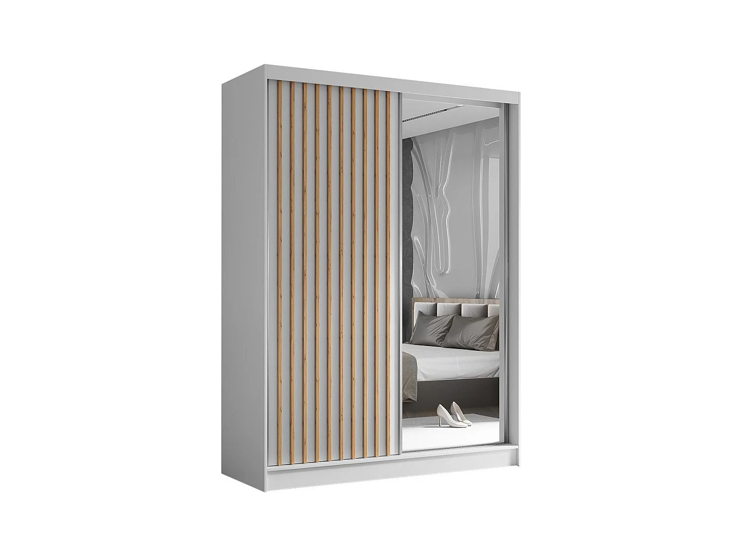 ARMOIRE A PORTES FERMÉES Helix 160/216/61 blanc+chêne artisanal