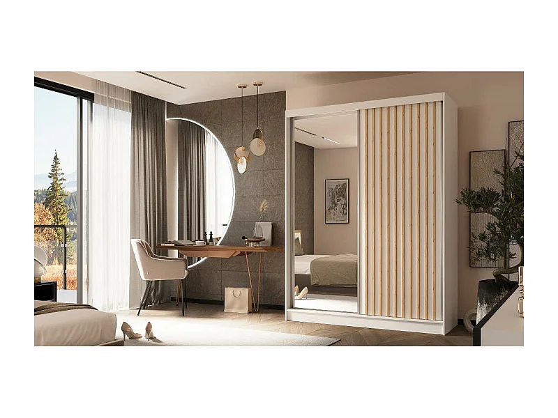 ARMOIRE A PORTES FERMÉES Helix 160/216/61 blanc+chêne artisanal