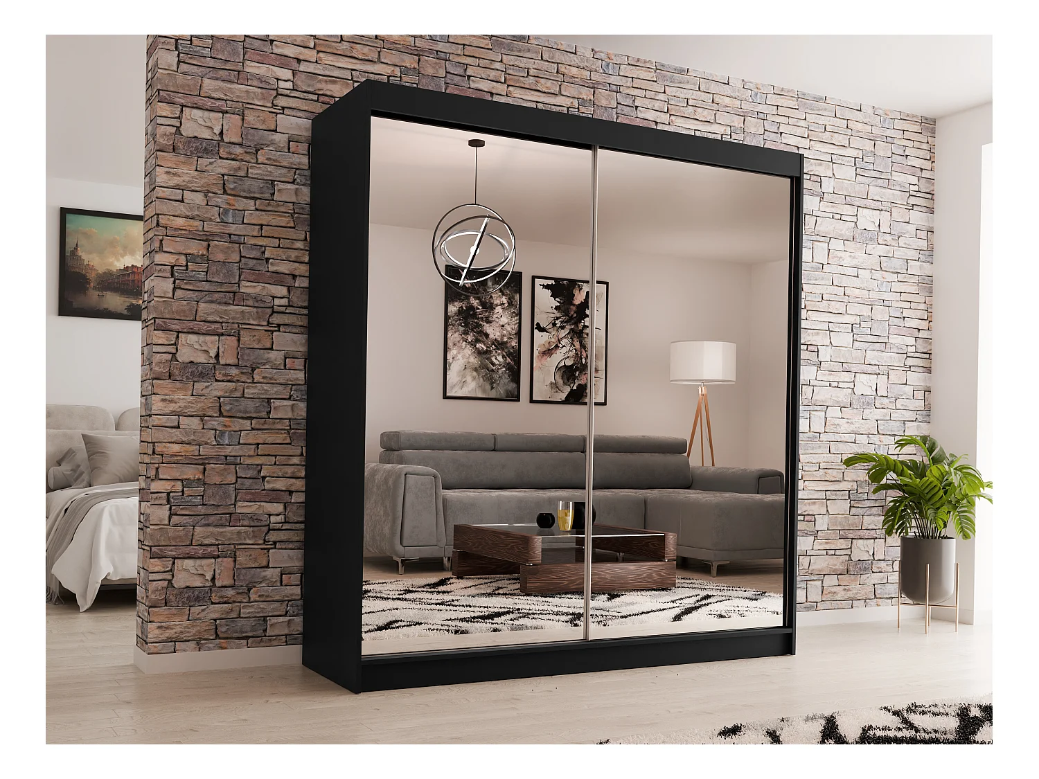 ARMOIRE À PORTES FERMÉES Debra 200/216/61 noir avec miroir