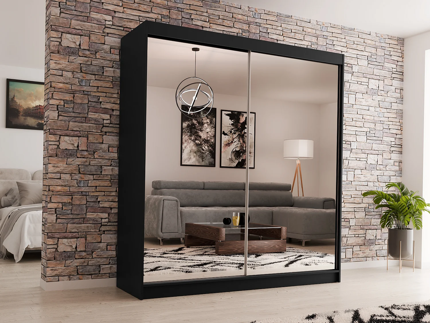 ARMOIRE À PORTES FERMÉES Debra 200/216/61 noir avec miroir