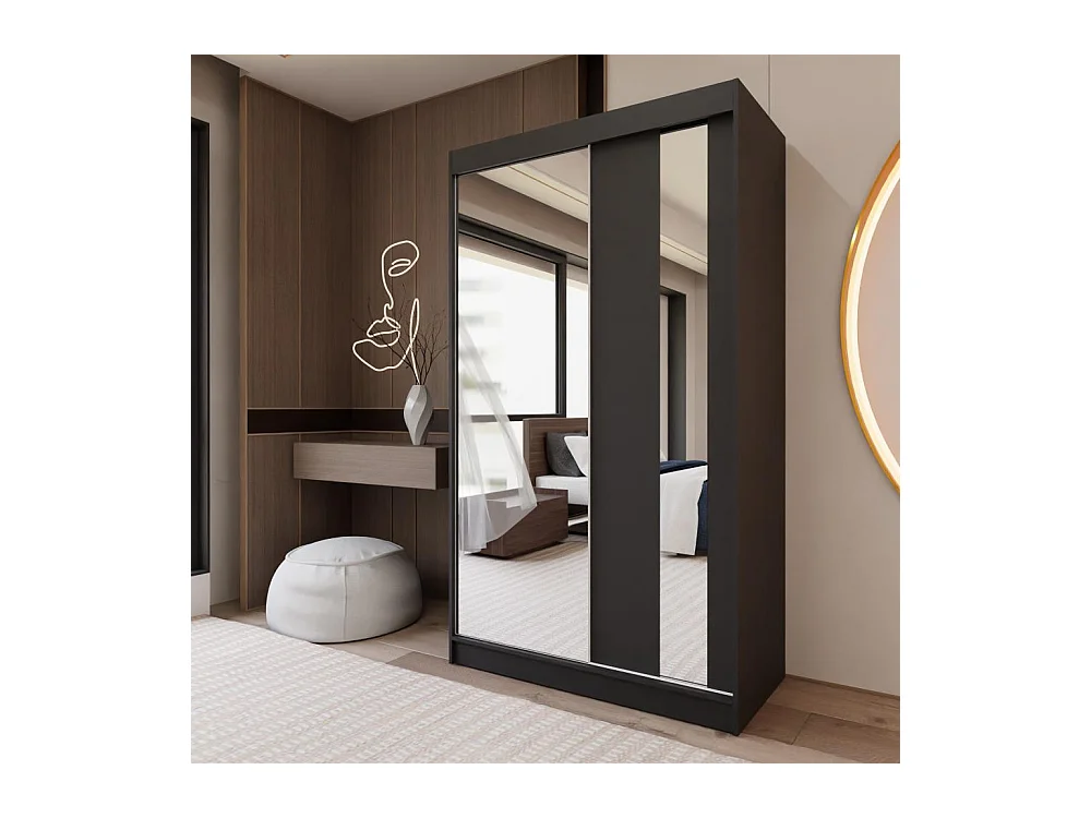 ARMOIRE A PORTES FERMÉES Gaja 120/216/61 noir avec miroir et tiroirs