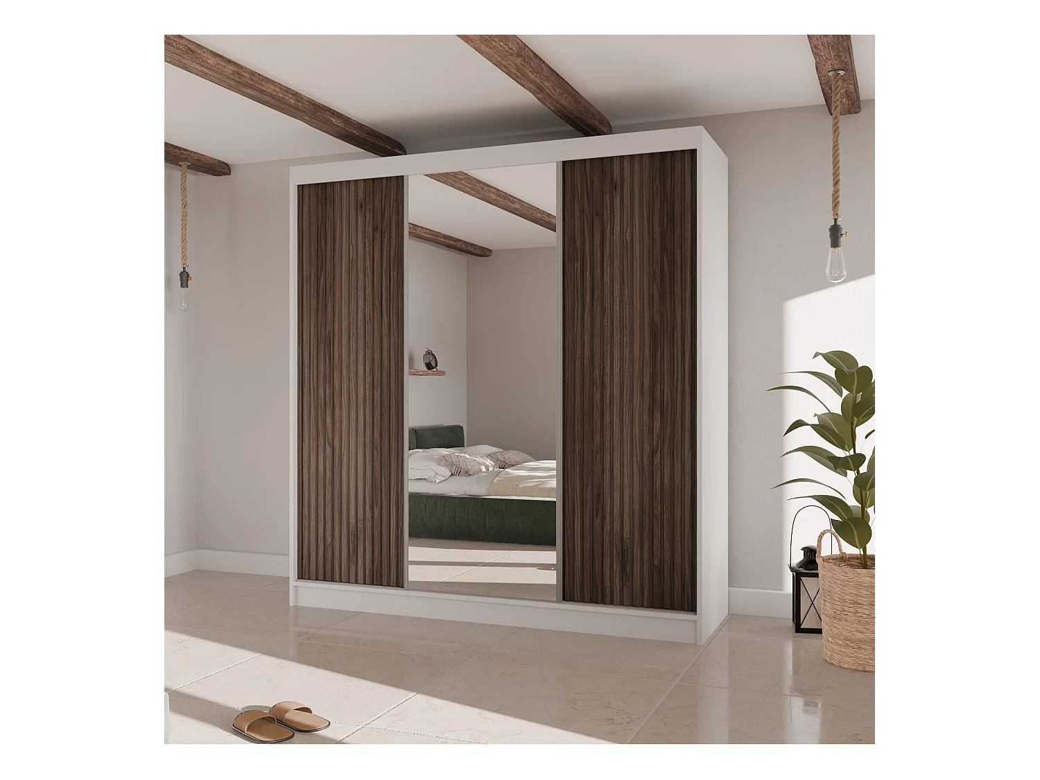 SCHWEBETÜRENSCHRANK Ramos II 200/61/215 eiche weiß+holzfarben
