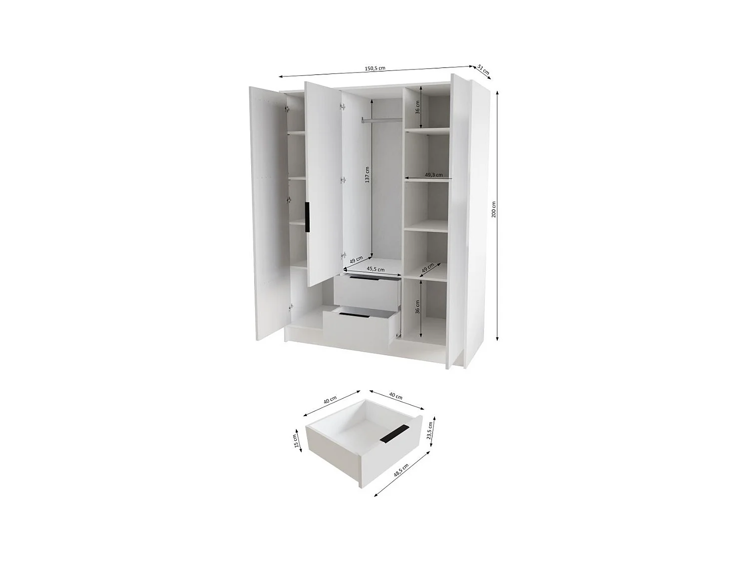 ARMOIRE A PORTES TOURNANTES Niko 150/51/200 cm noir+blanc