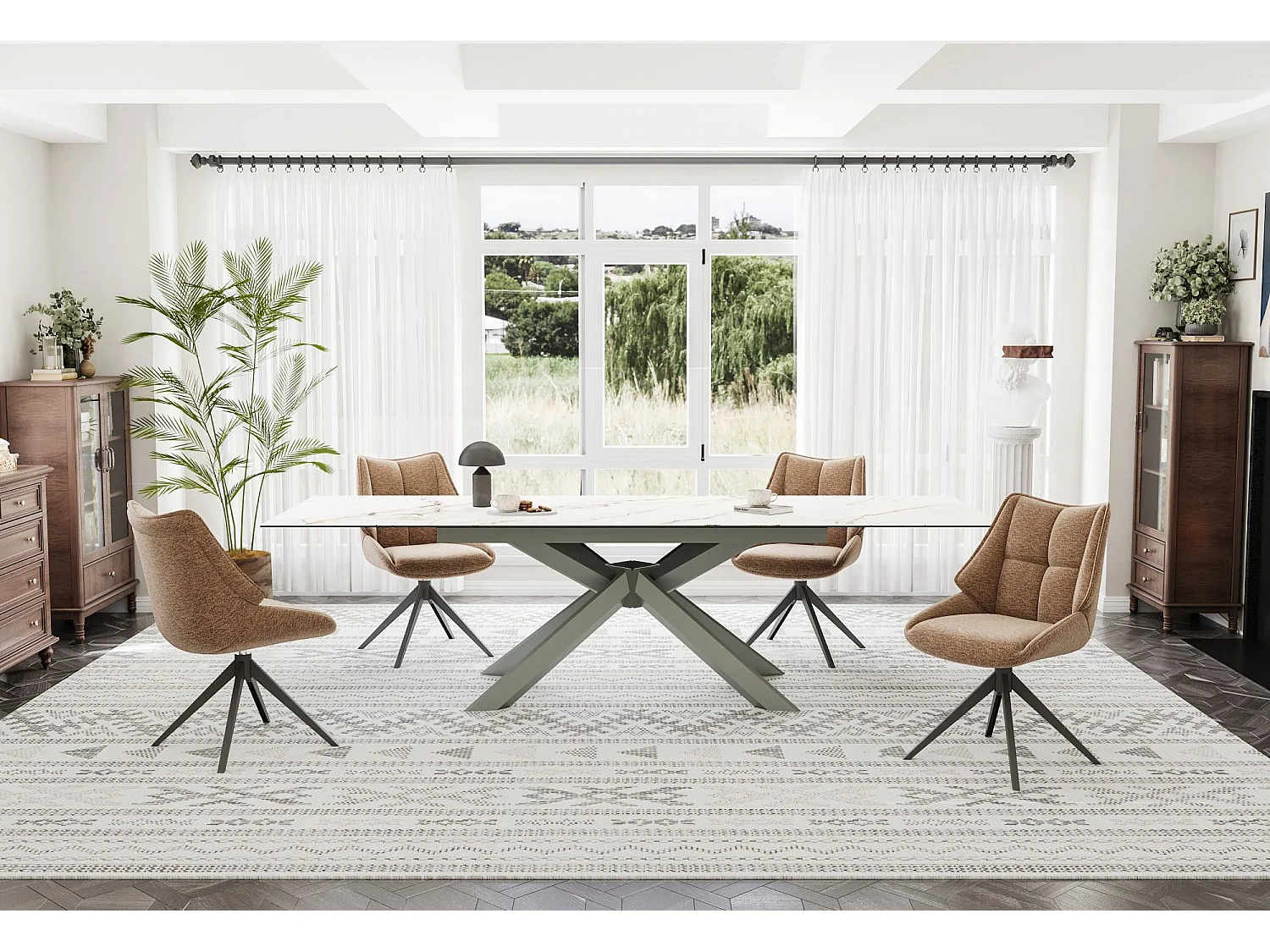 Set di 2 sedie da pranzo - tessuto e metallo - marrone - SANDOR