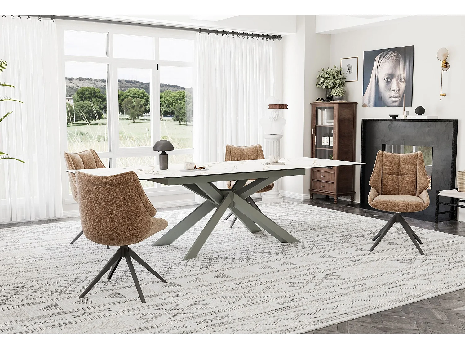 Lot de 2 chaises de salle à manger - tissu et métal - marron - SANDOR