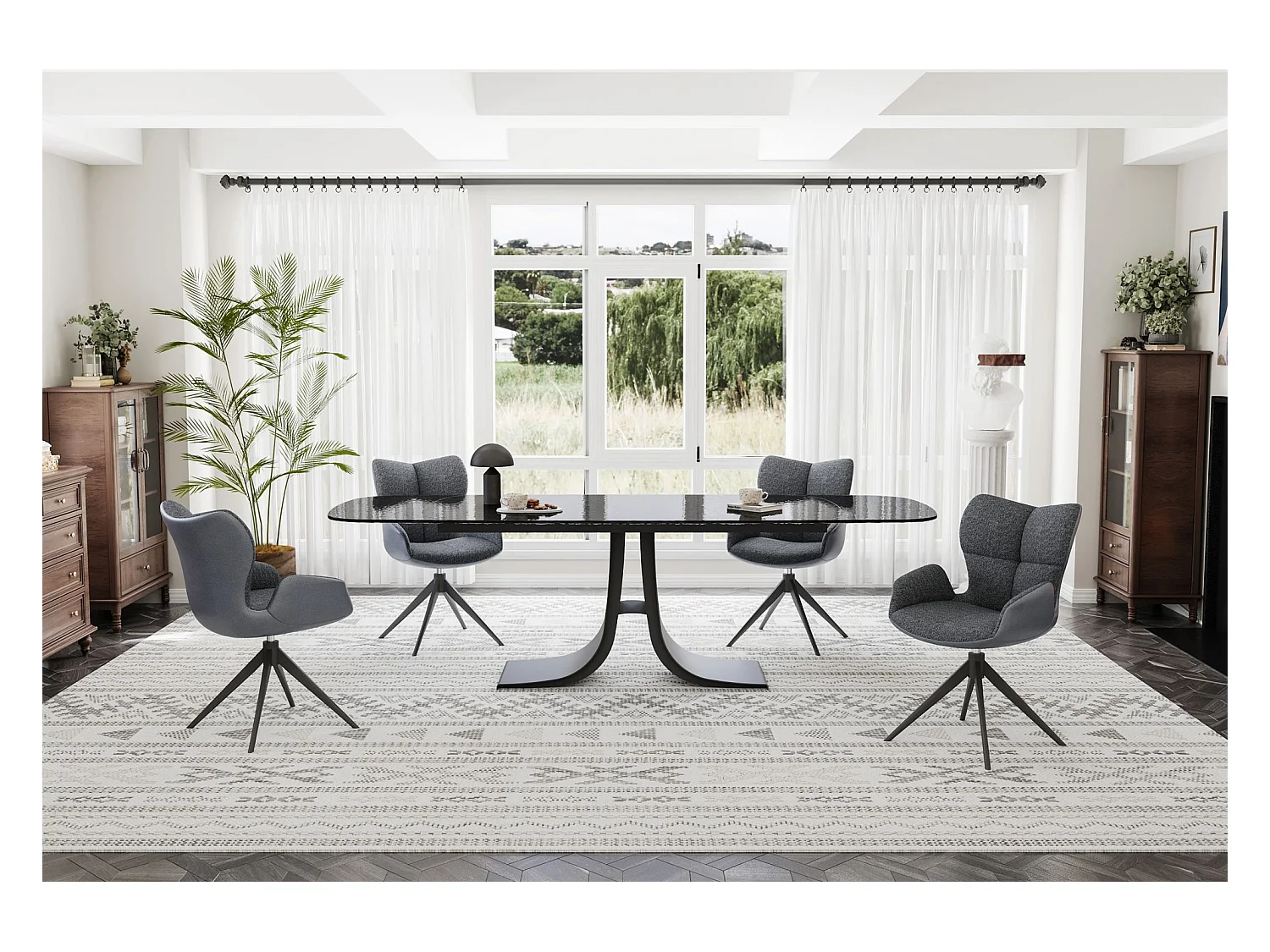 Lot de 2 chaises de salle à manger - tissu et métal - gris foncé - SUZANA