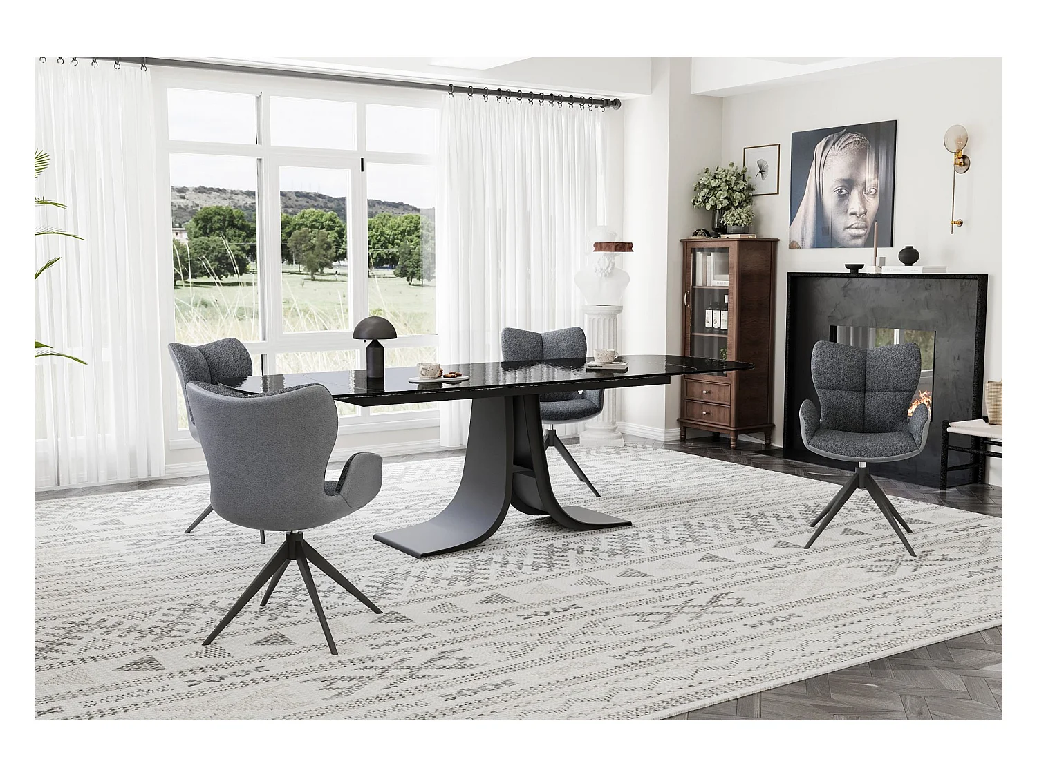 Lot de 2 chaises de salle à manger - tissu et métal - gris foncé - SUZANA