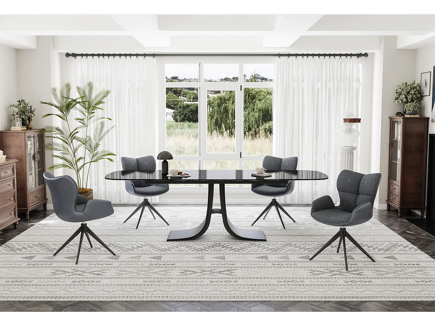 Lot de 2 chaises de salle à manger - tissu et métal - gris foncé - SUZANA