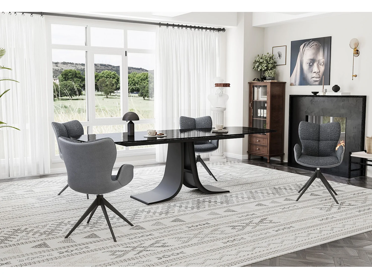 Lot de 2 chaises de salle à manger - tissu et métal - gris foncé - SUZANA