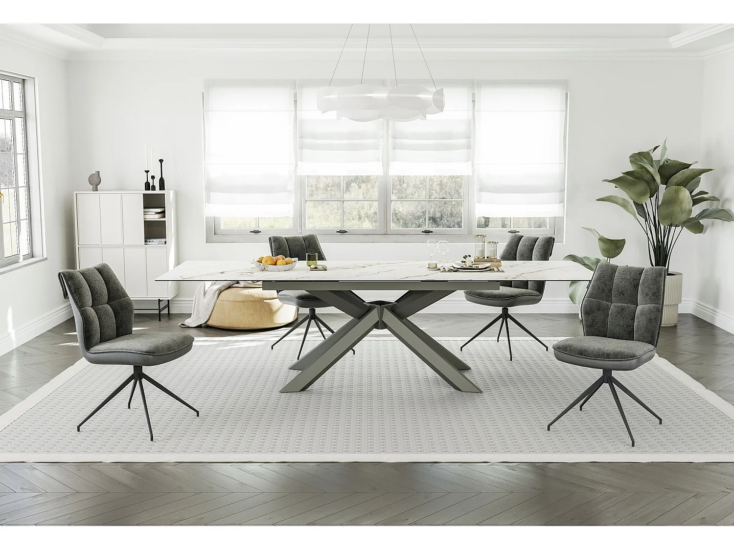 Lot de 2 chaises de salle à manger - tissu et métal - gris - BENTI