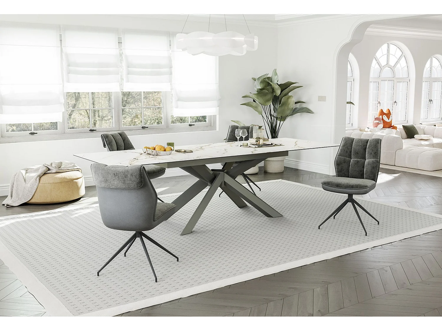 Lot de 2 chaises de salle à manger - tissu et métal - gris - BENTI