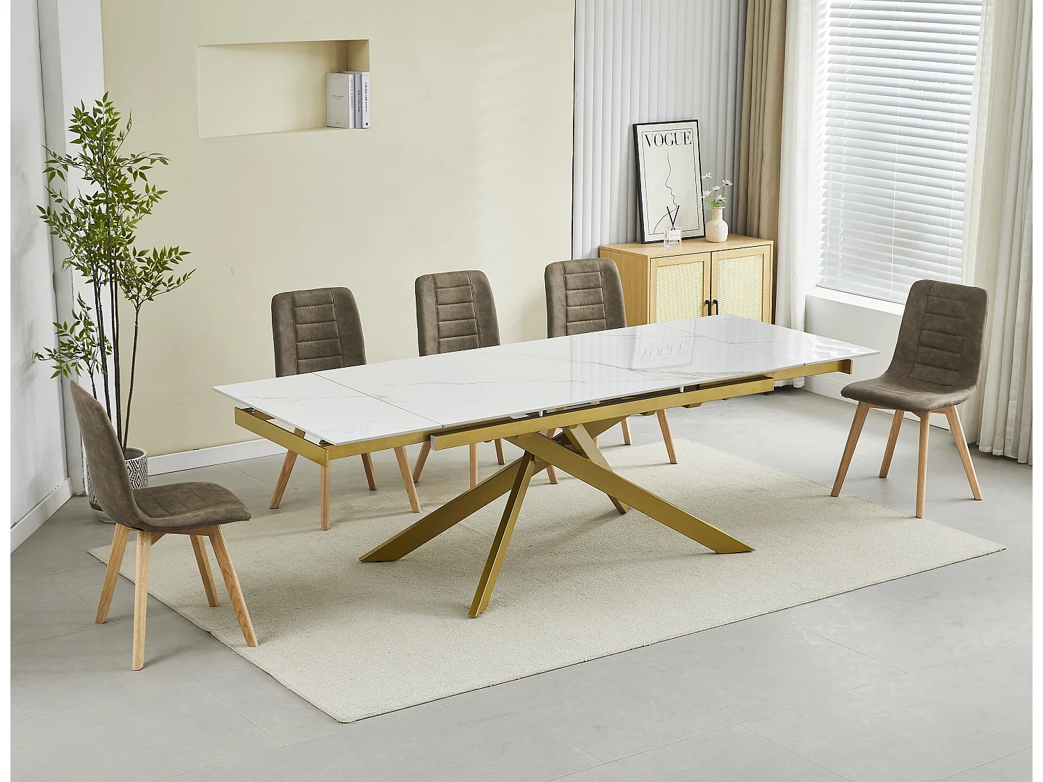 Lot de 4 chaises de salle à manger - tissu et métal - taupe - VIRANA