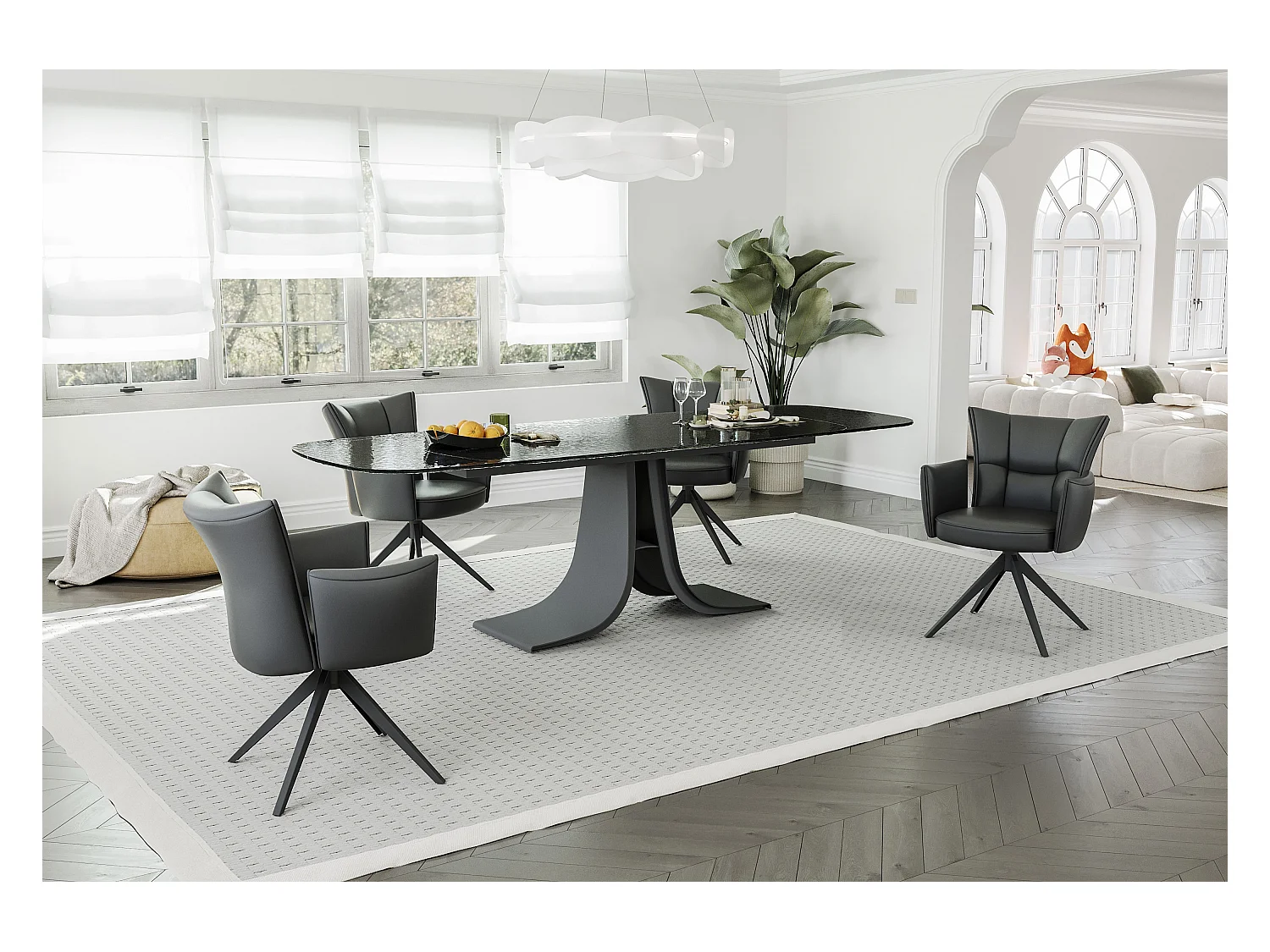 Esszimmerstuhl 2er-Set - Leder - schwarz - STRAP