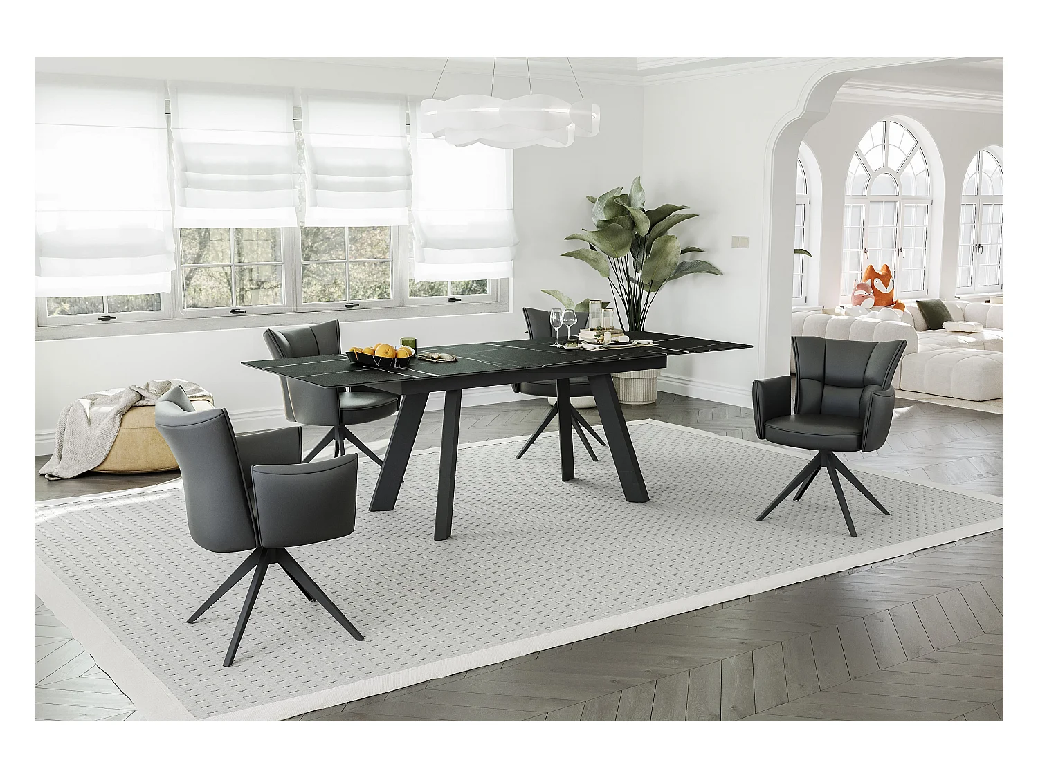 Esszimmerstuhl 2er-Set - Leder - schwarz - STRAP