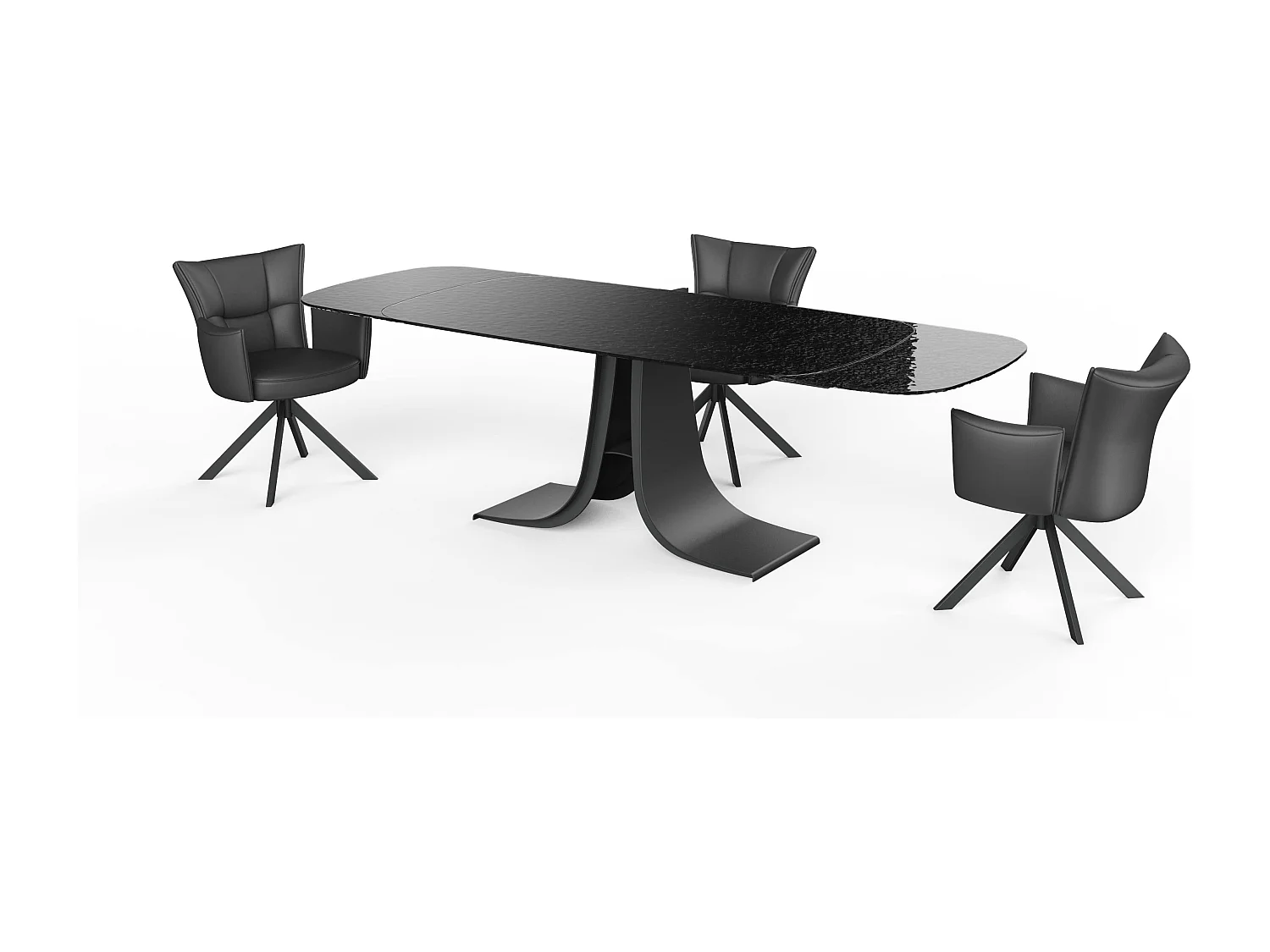 Esszimmerstuhl 2er-Set - Leder - schwarz - STRAP