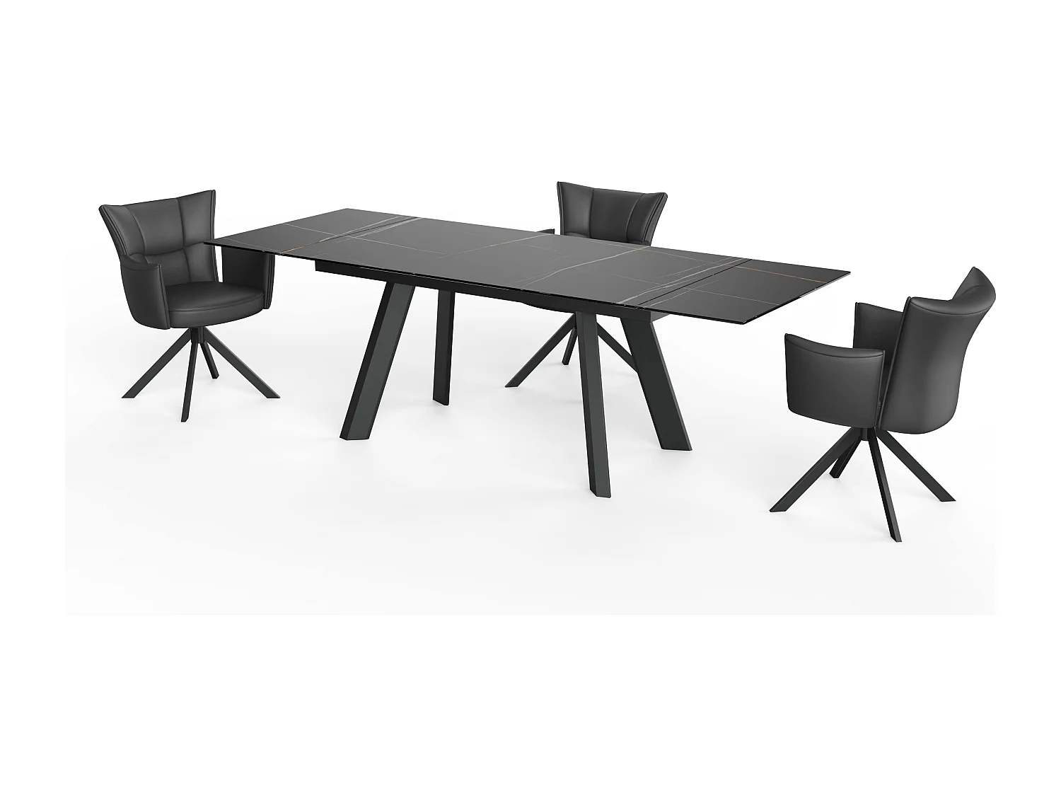 Esszimmerstuhl 2er-Set - Leder - schwarz - STRAP