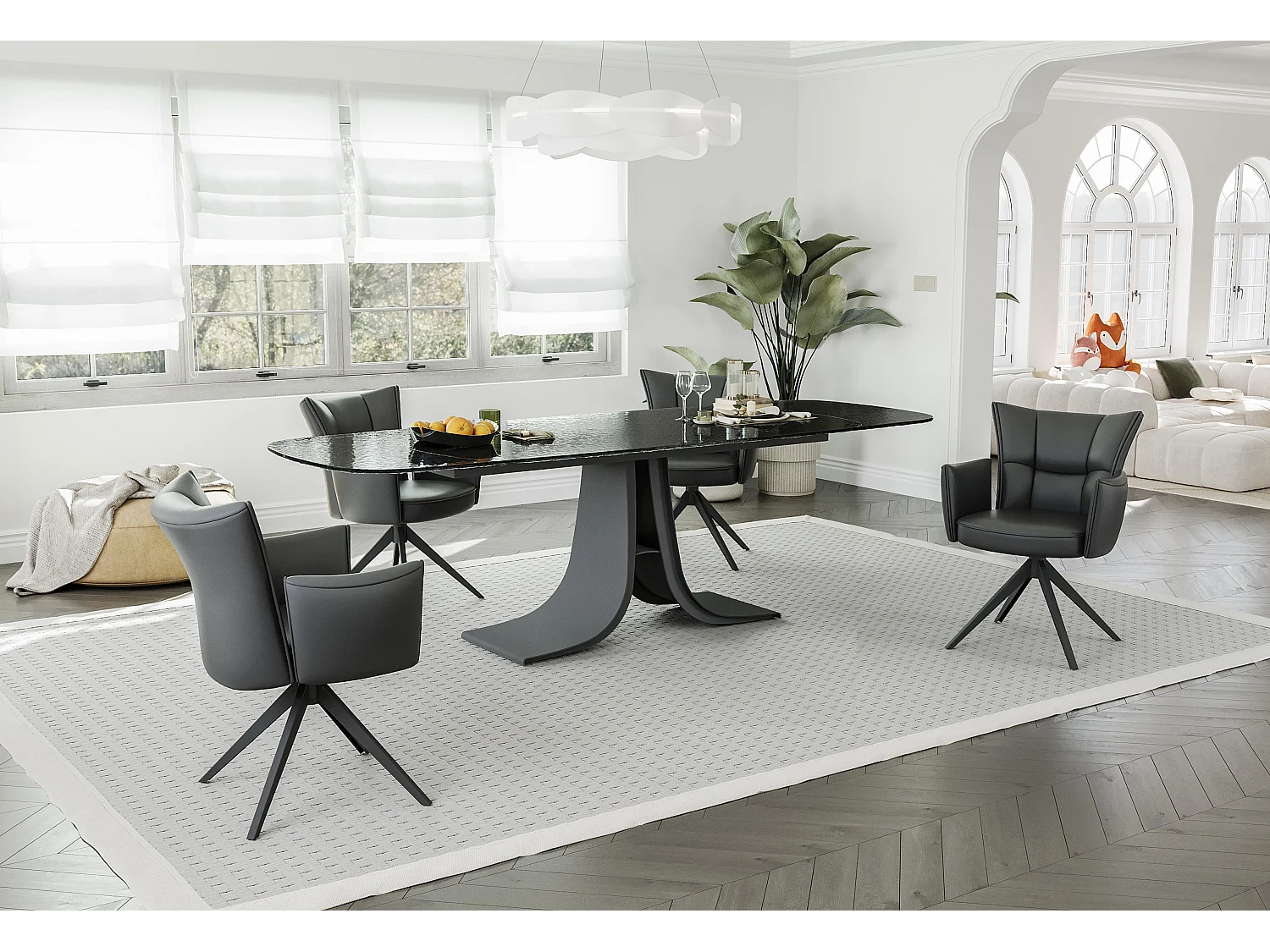 Esszimmerstuhl 2er-Set - Leder - schwarz - STRAP