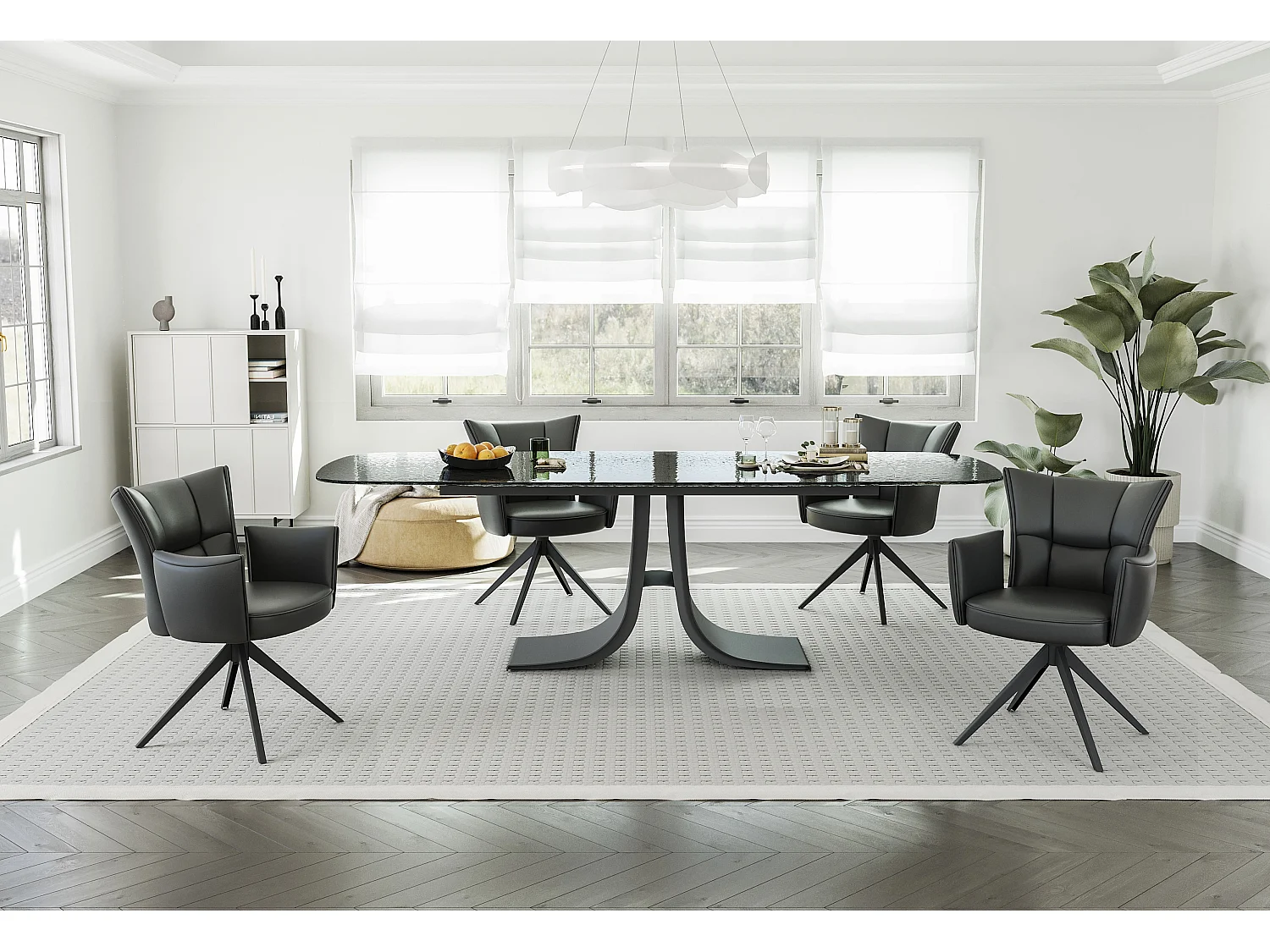 Esszimmerstuhl 2er-Set - Leder - schwarz - STRAP