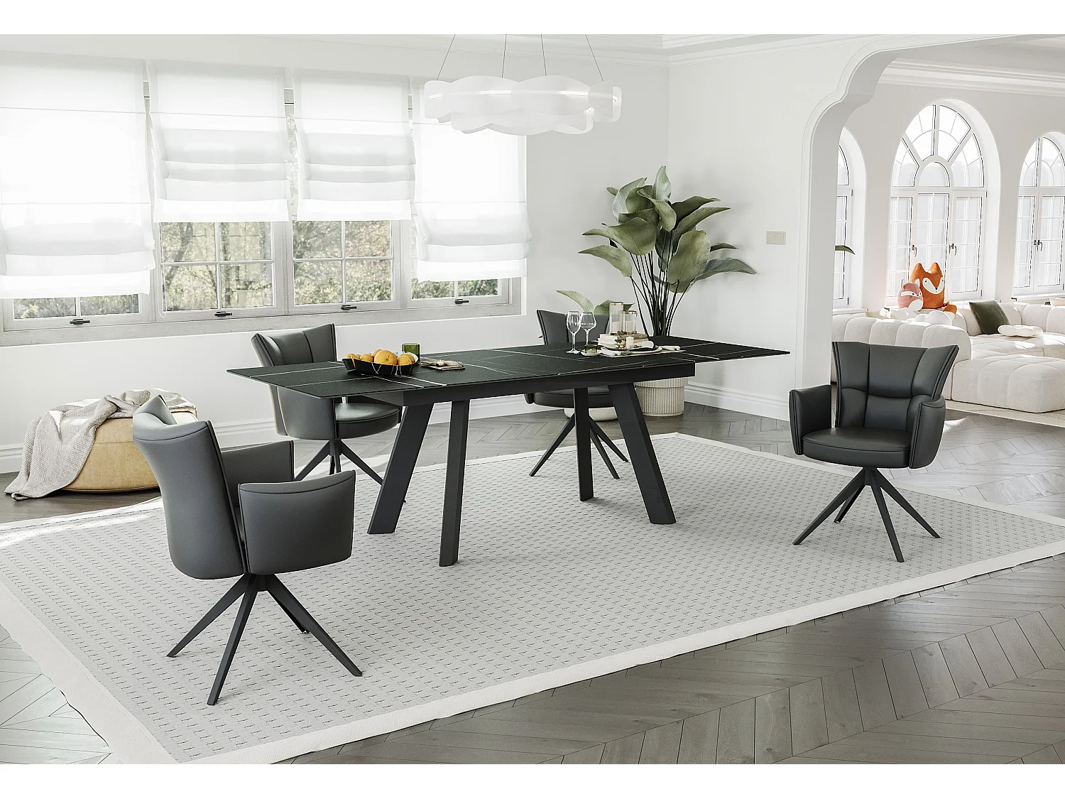 Esszimmerstuhl 2er-Set - Leder - schwarz - STRAP